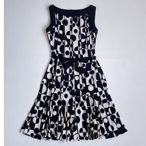 Vtg Y2K Black + White OP ART Geometric Sleeveless Stretchy Dress / Sz 10 Retro